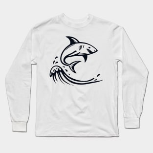 Stick Figure of a Shark in Black Ink Long Sleeve T-Shirt